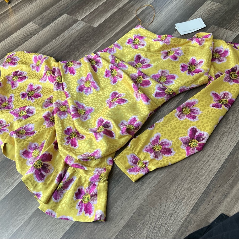 Borgo De Nor Yellow Purple Jacquard Satin One Shoulder Christina Dress 4 NTW - Picture 10 of 14